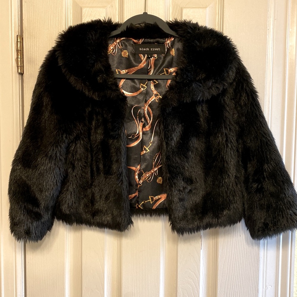 black rivet faux fur bolero